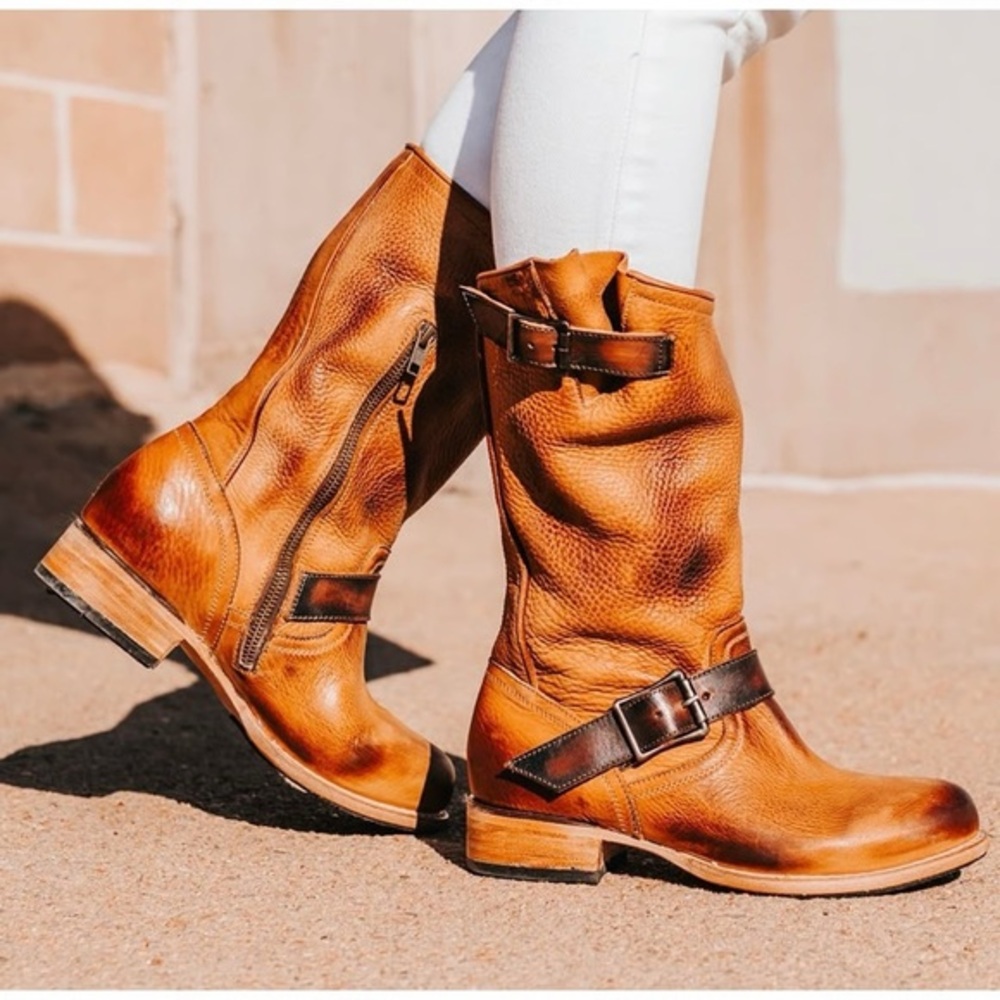 BNIB |•FREEBIRD🦅BY STEVEN•| RIP Brown Leather Moto Boots